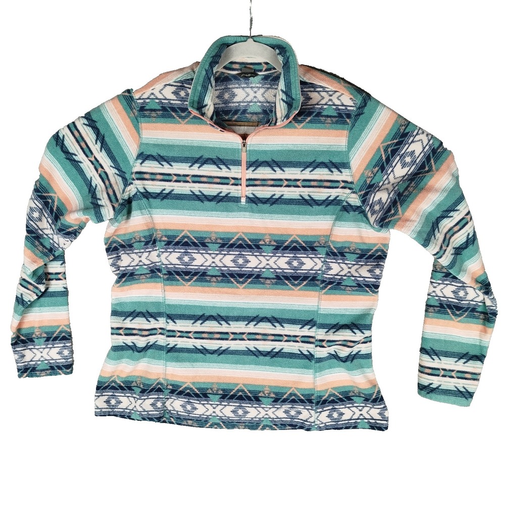 Eddie Bauer Shacket Quarter Zip Microfleece Aztec Desert Button Up Womens Large